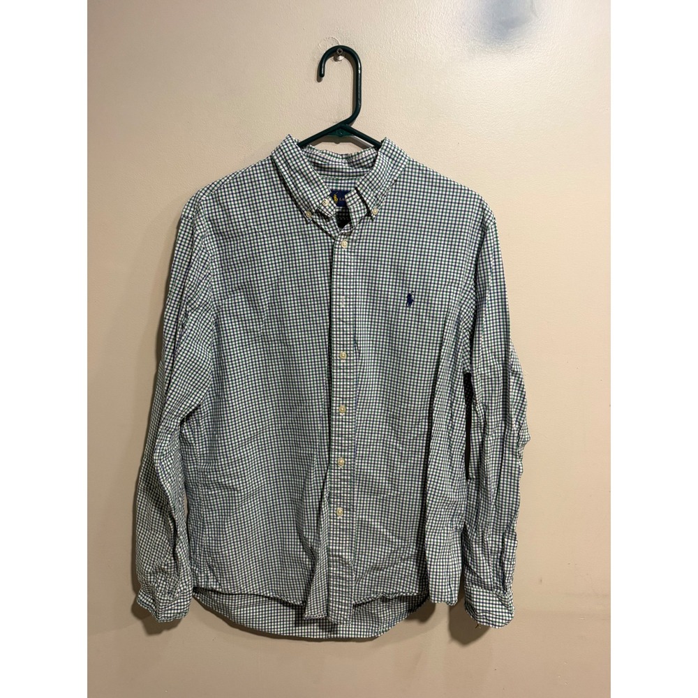 Polo Ralph Lauren Mens Gingham Button Down Shirt Green Blue Large L Long Sleeve
